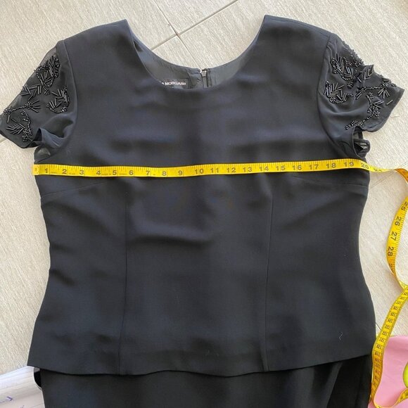 Donna Morgan Womens Formal Short Sleeve Beaded Midi Dress Size 14P Black Shoulde - Picture 8 of 12